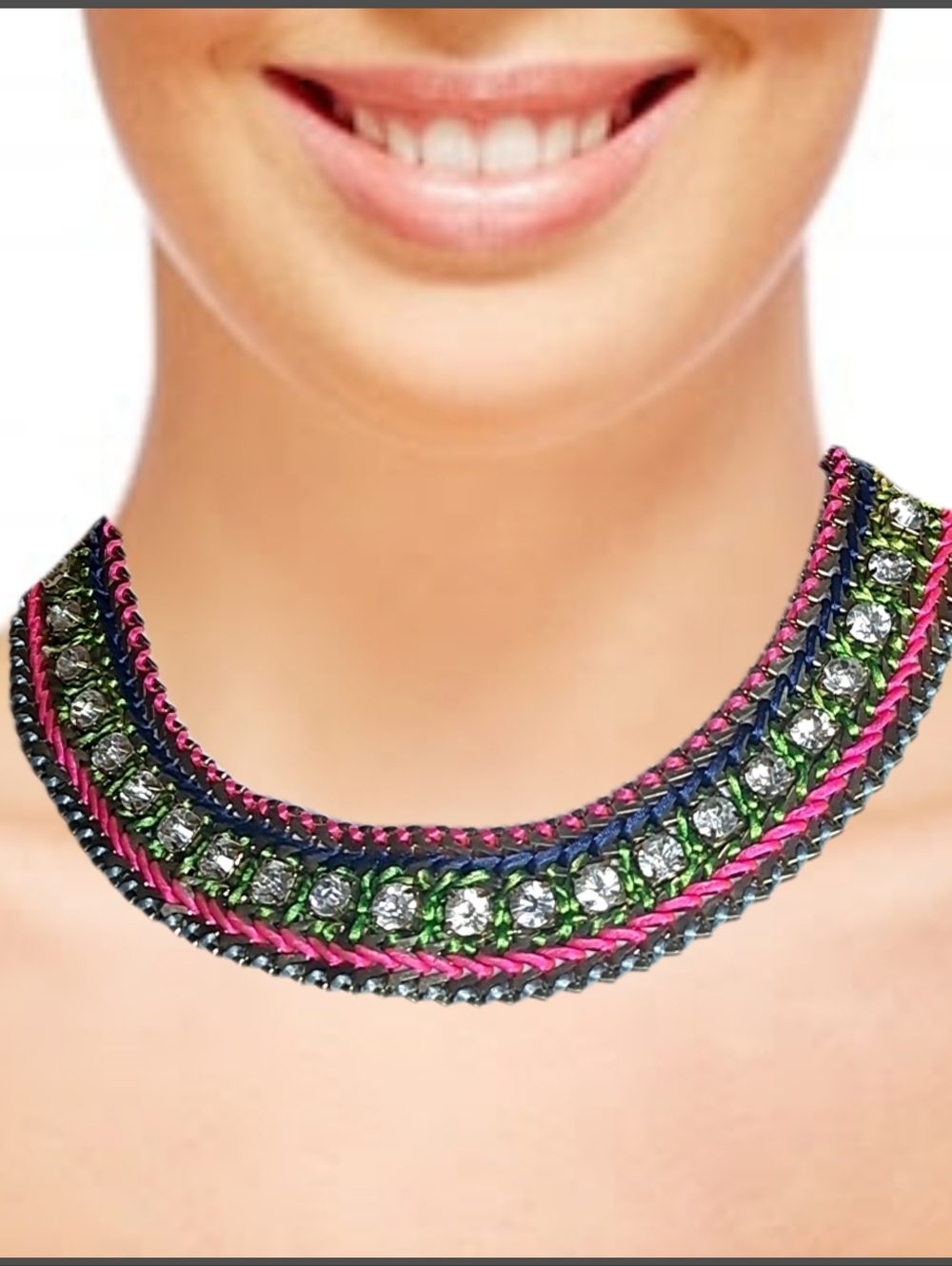 Claire's Gold Metal & Multicolor Corded Clear Rhinestone Chain Necklace 16.5"